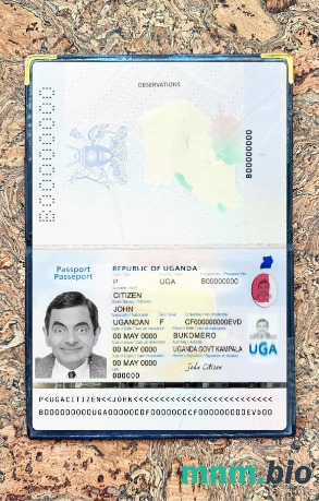 Uganda paszport 2023-obecnie fotowygląd, skan i fotorealistyczny snapshot, 2 w 1